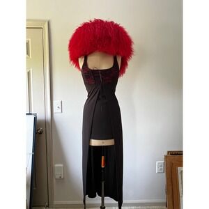 Rocket Candy Vintage Y2K Goth Whimsy Lace Corset High Low Maxi Dress Black Red